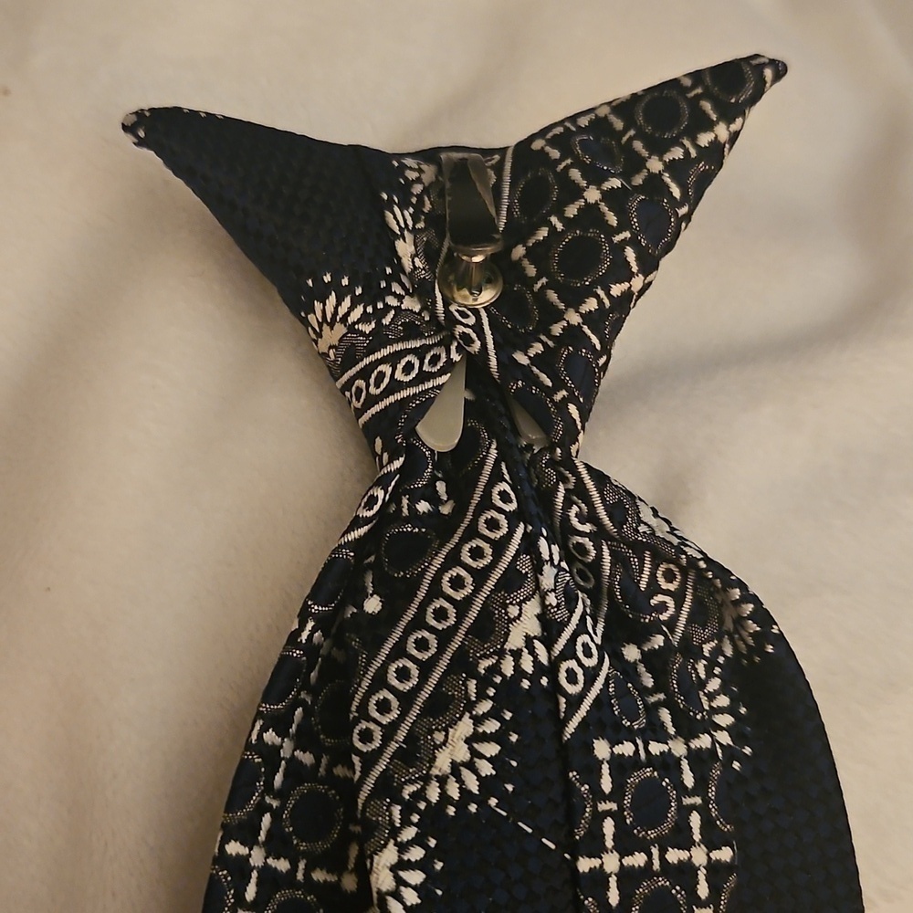 Vintage TITCHE'S Man Shop Dallas Navy Blue Patterned Men's Clip-on Tie - Picture 8 of 9